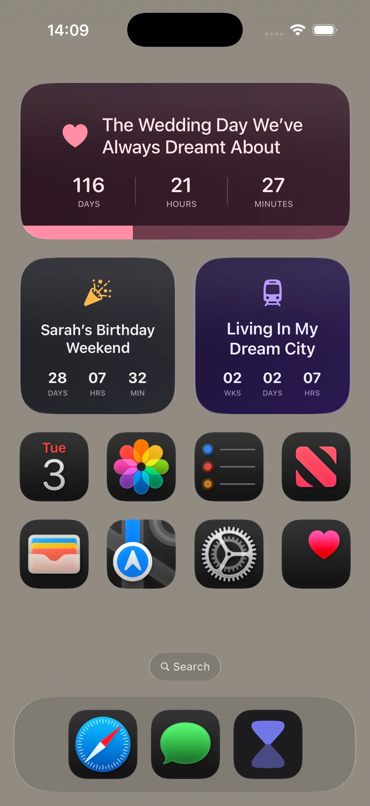 CountFree widgets on iPhone home screen