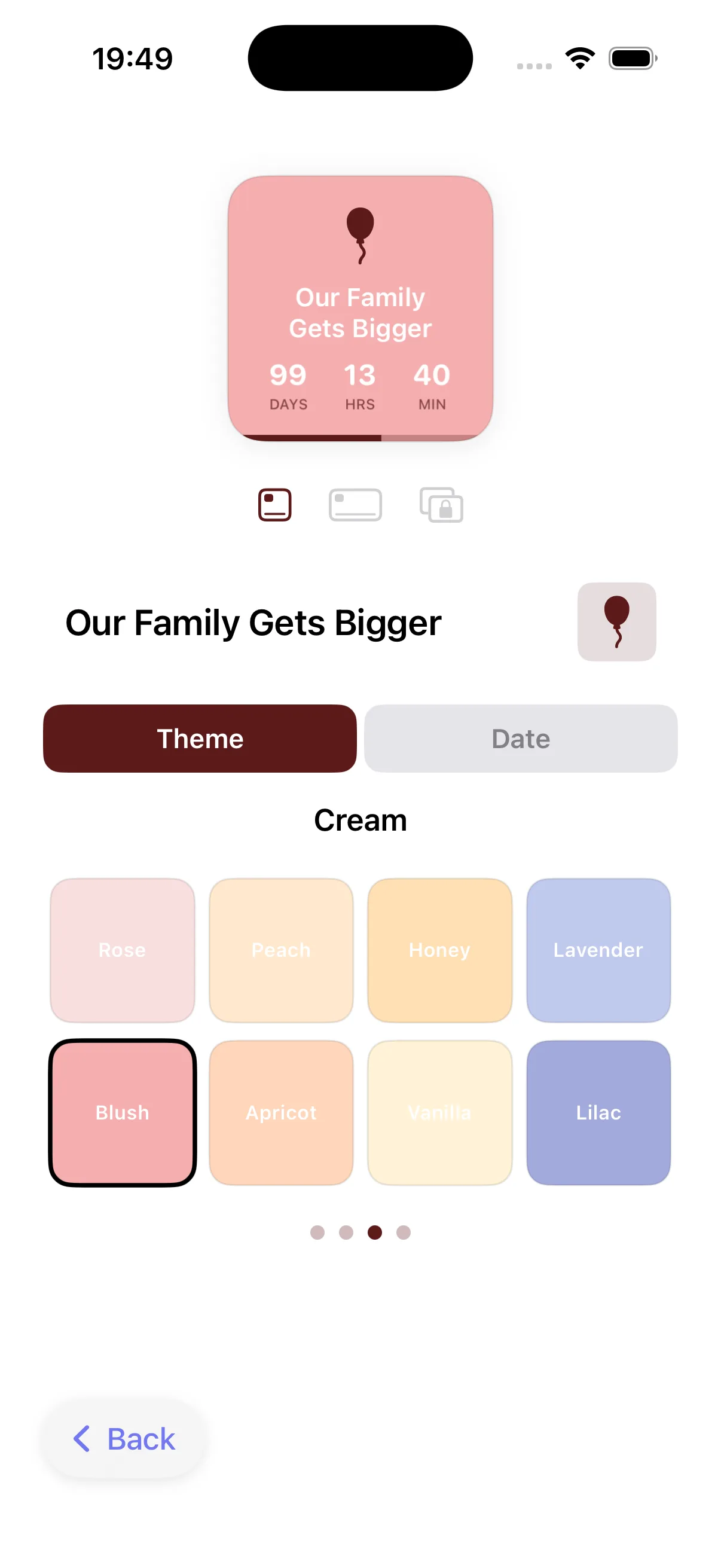 CountFree Cream theme — Blush color selected